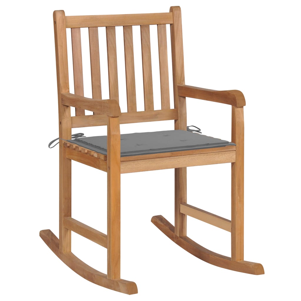 vidaXL Rocking Chair with Anthracite Cushion Solid Teak Wood-22