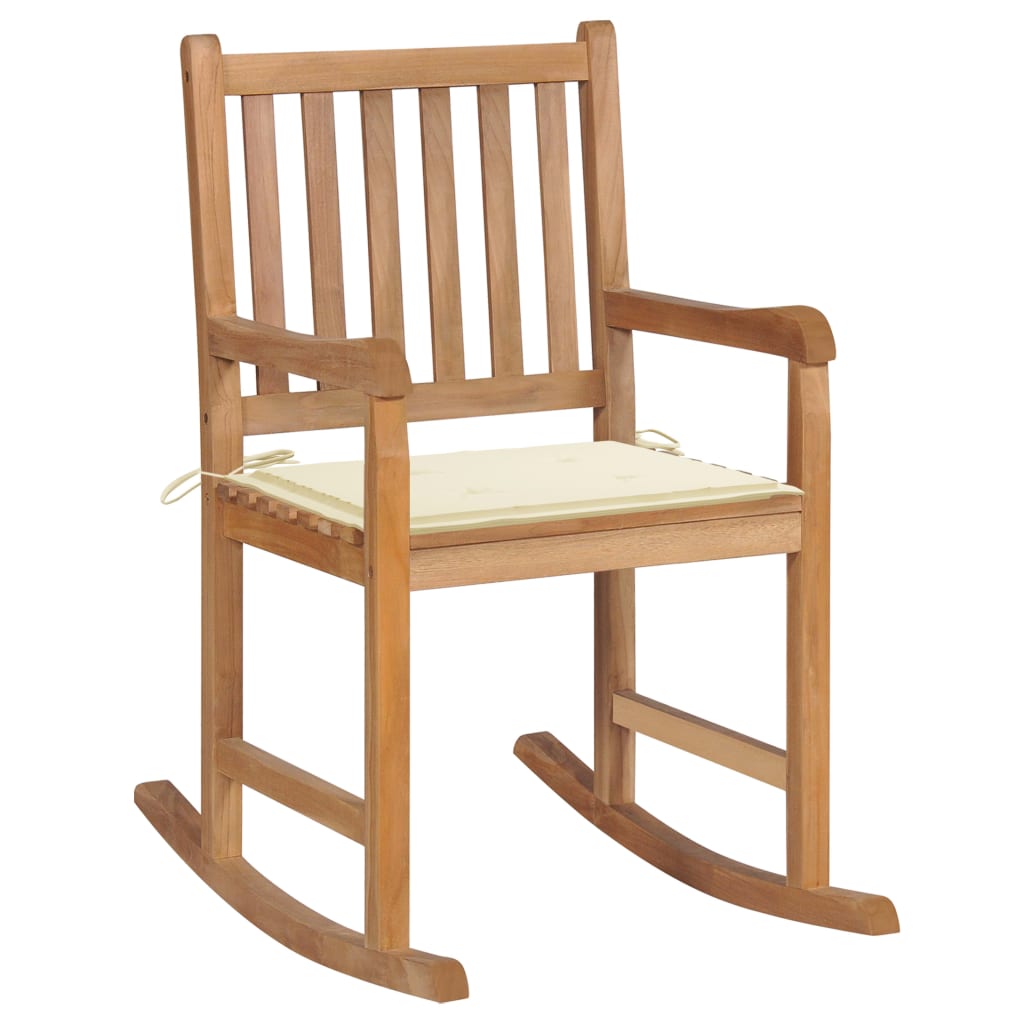 vidaXL Rocking Chair with Anthracite Cushion Solid Teak Wood-40