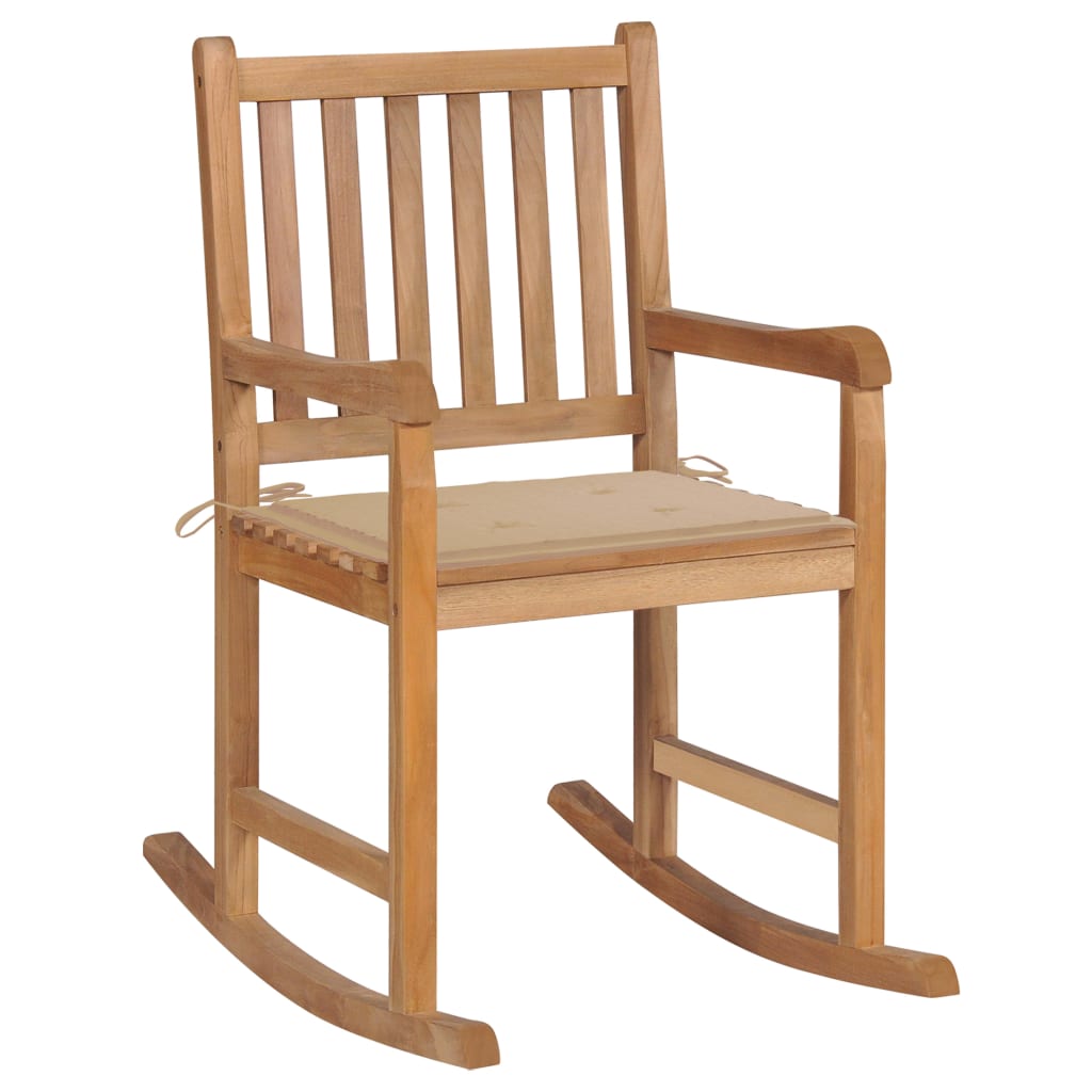 vidaXL Rocking Chair with Anthracite Cushion Solid Teak Wood-4