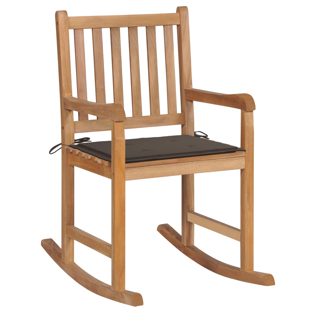 vidaXL Rocking Chair with Anthracite Cushion Solid Teak Wood-16