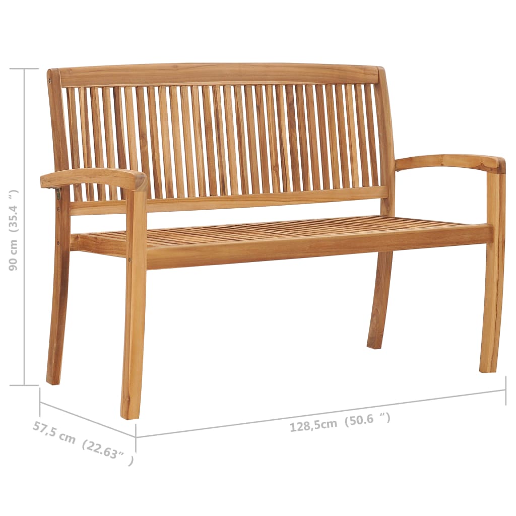vidaXL Outdoor Patio Bench Stacking Patio Bench with Cushion Solid Wood Teak-55