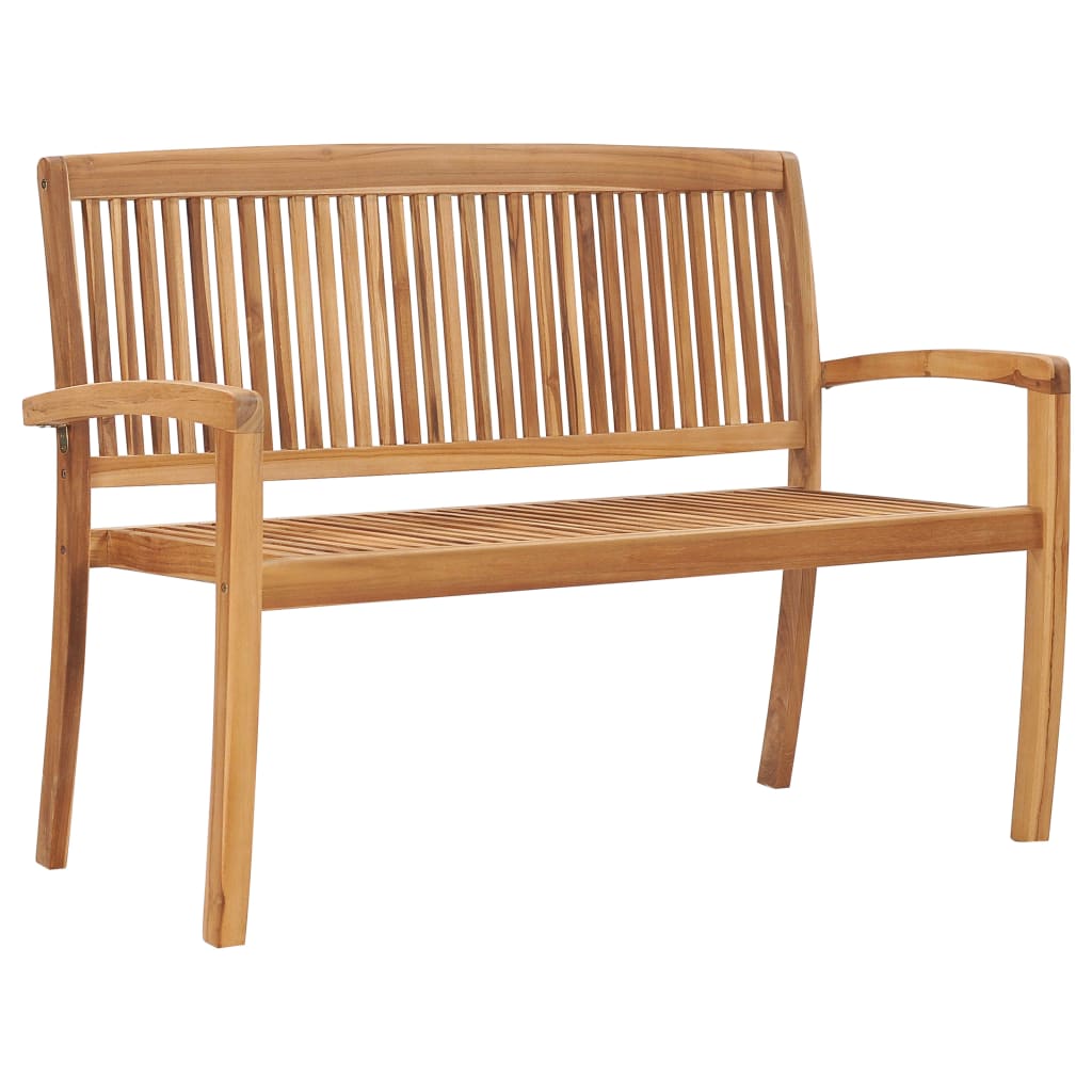vidaXL Outdoor Patio Bench Stacking Patio Bench with Cushion Solid Wood Teak-50