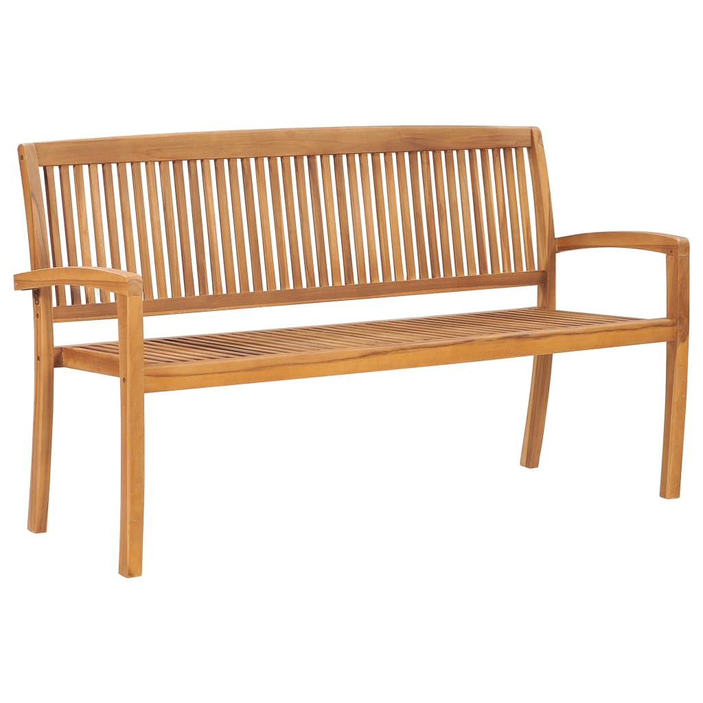 vidaXL Outdoor Patio Bench Stacking Patio Bench with Cushion Solid Wood Teak-56