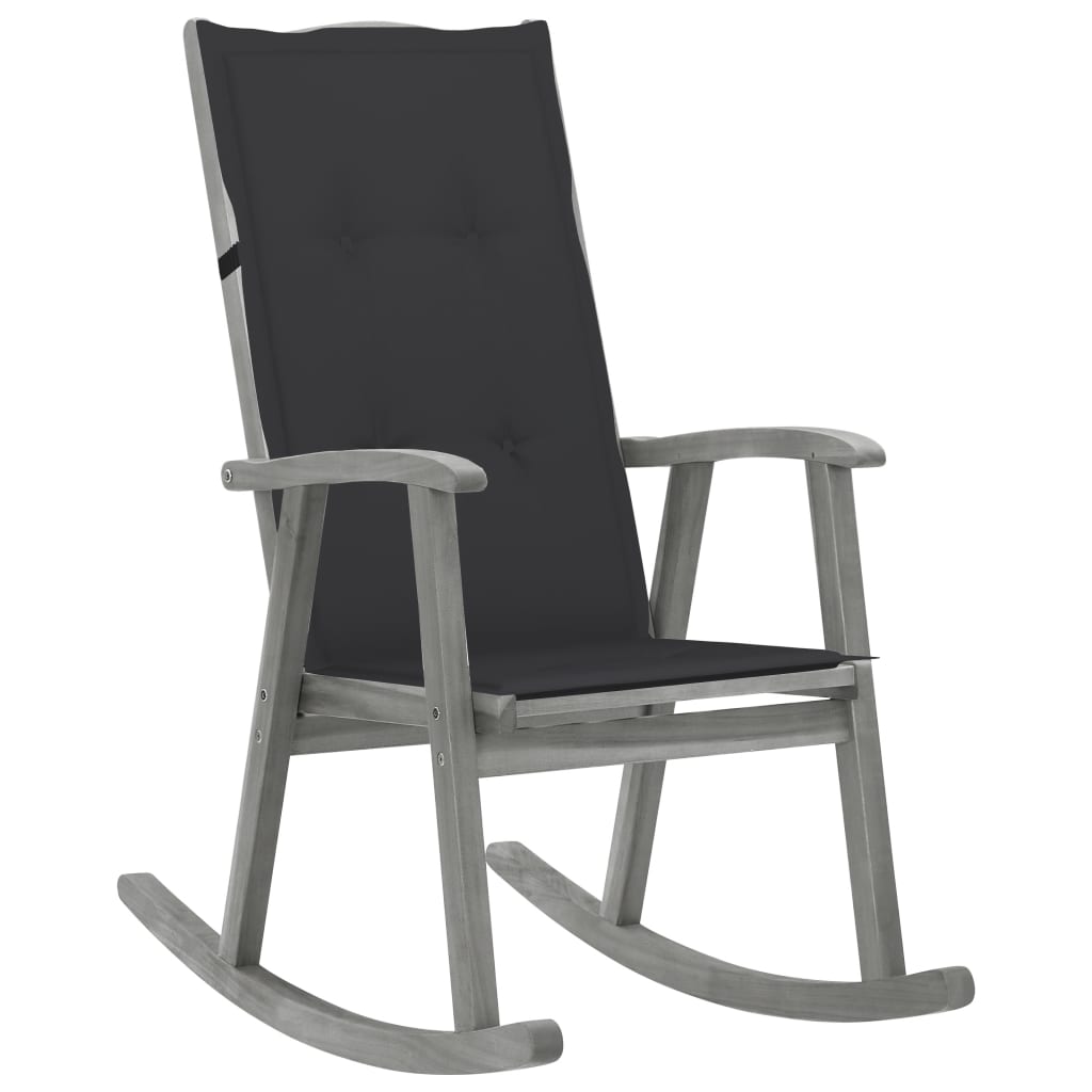 vidaXL Rocking Chair with Cushions Gray Solid Acacia Wood-0