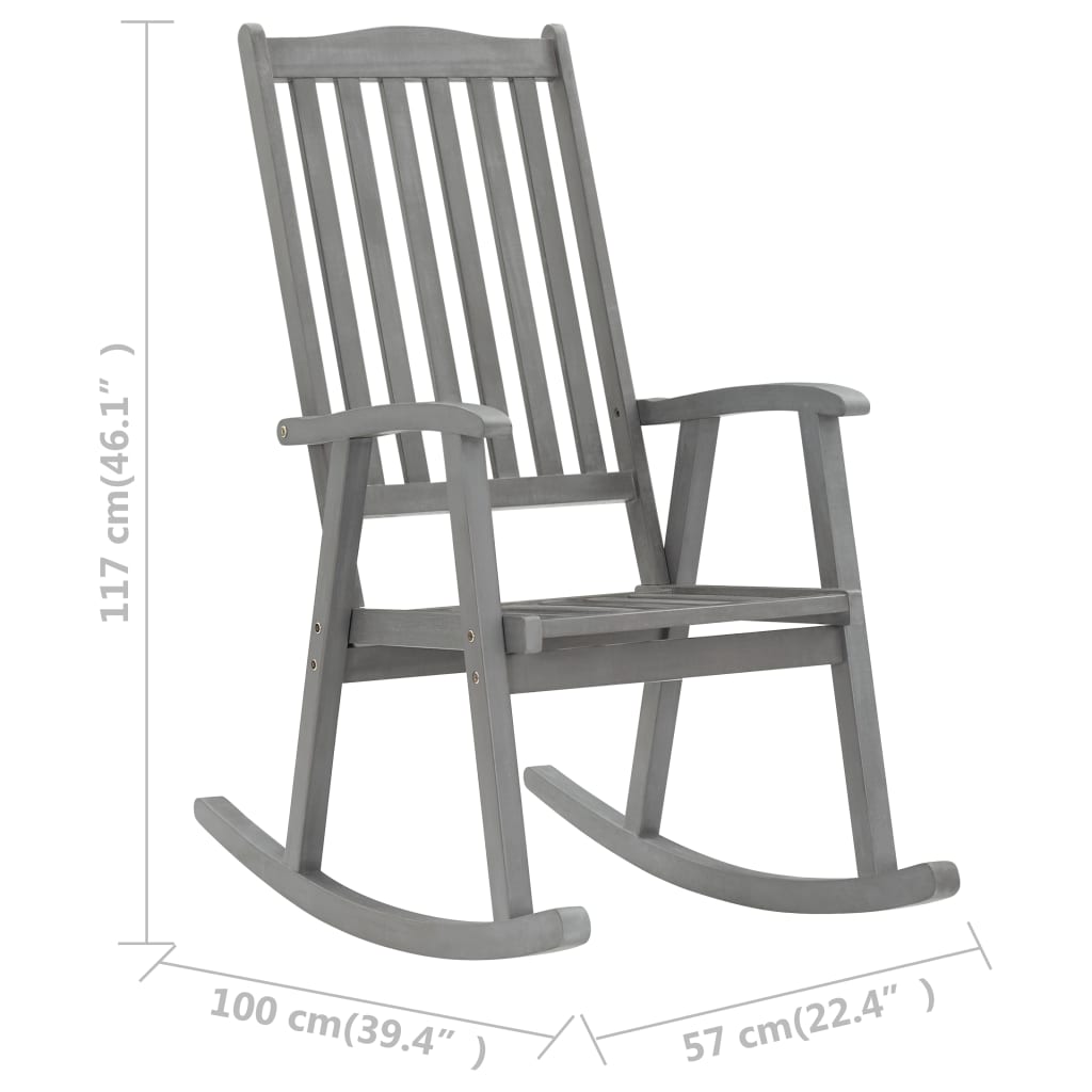 vidaXL Rocking Chair with Cushions Gray Solid Acacia Wood-8