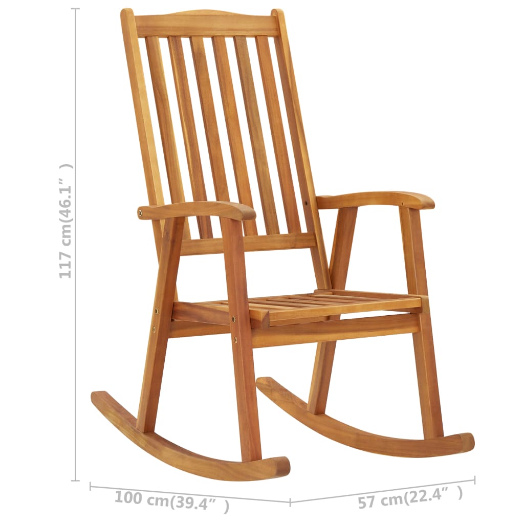 vidaXL Rocking Chair with Cushions Gray Solid Acacia Wood-8