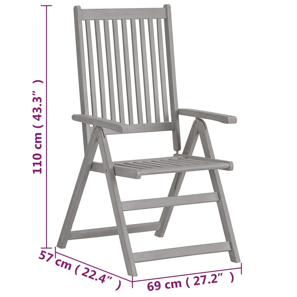 vidaXL Outdoor Recliner Chairs Patio Chair with Cushions Solid Wood Acacia-4