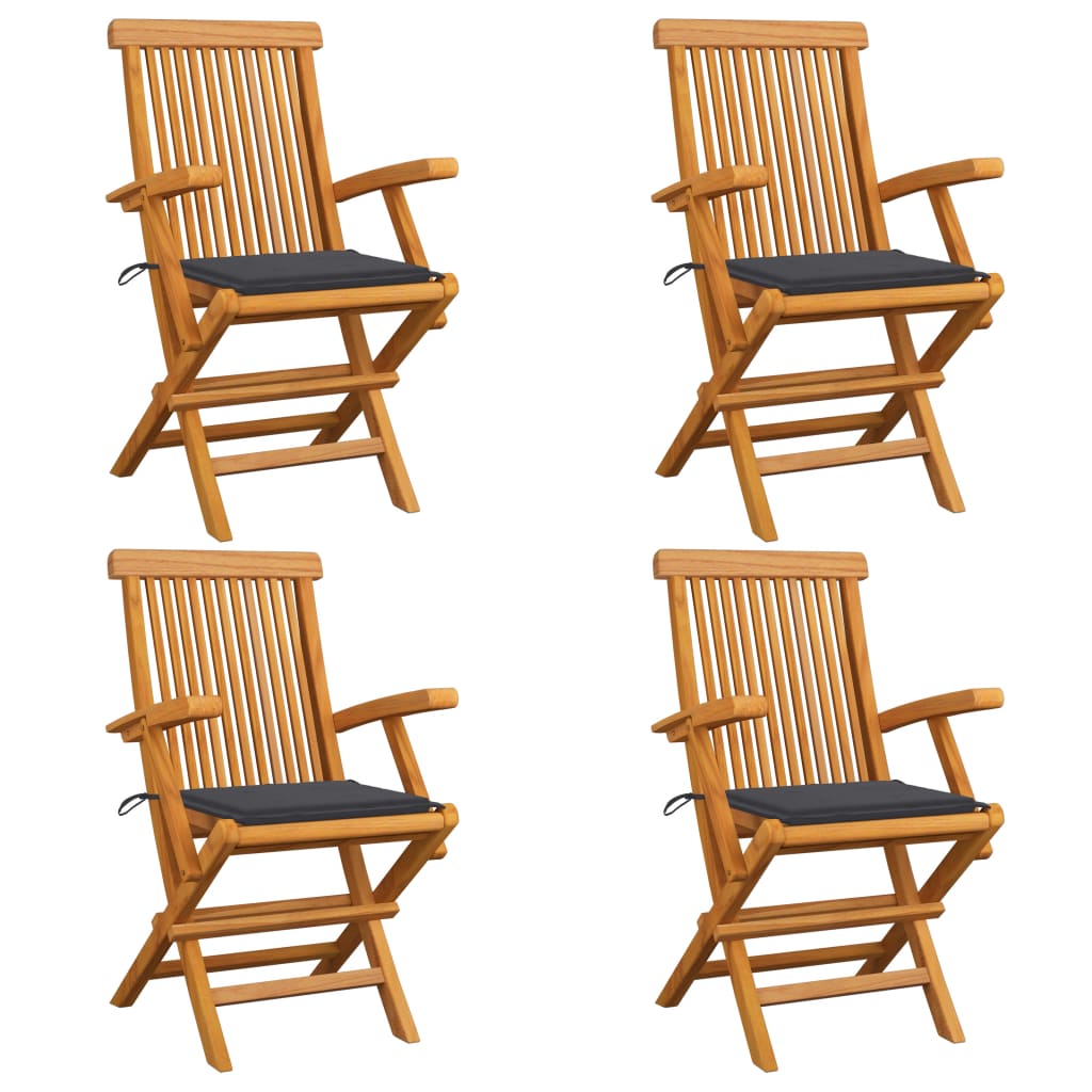 vidaXL Patio Chairs Outdoor Bistro Folding Chair with Cushions Solid Wood Teak-10