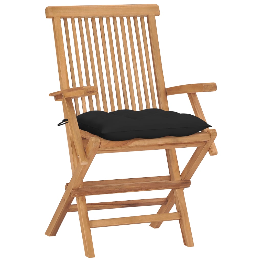 vidaXL Patio Chairs Outdoor Bistro Folding Chair with Cushions Solid Wood Teak-46