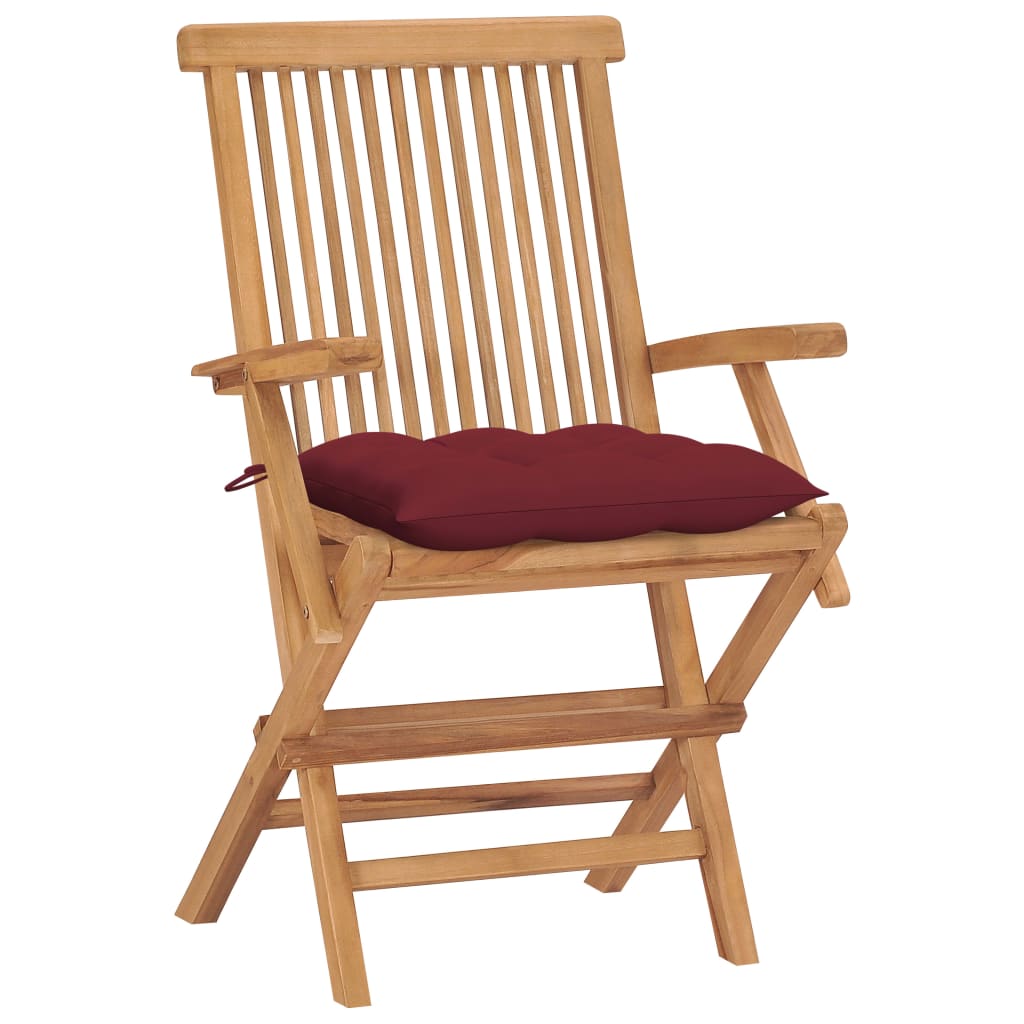 vidaXL Patio Chairs Outdoor Bistro Folding Chair with Cushions Solid Wood Teak-3