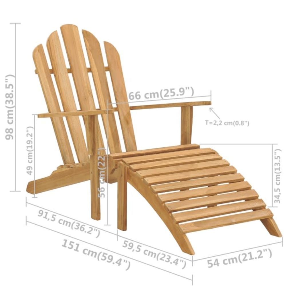 vidaXL Folding Adirondack Chair Patio Lawn Chair with Footrest Solid Wood Teak-1