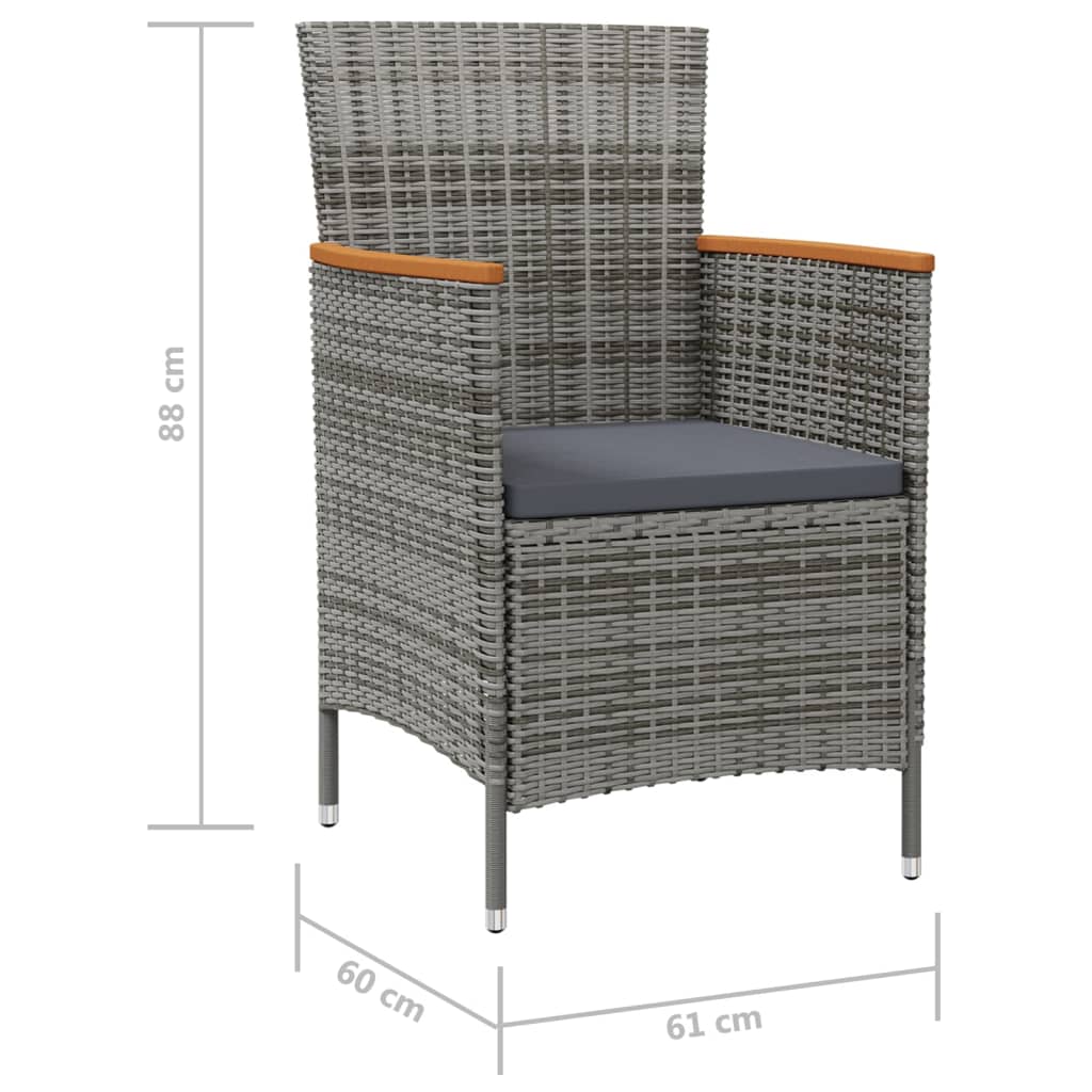 vidaXL Patio Dining Chairs 2 pcs Poly Rattan Gray-5