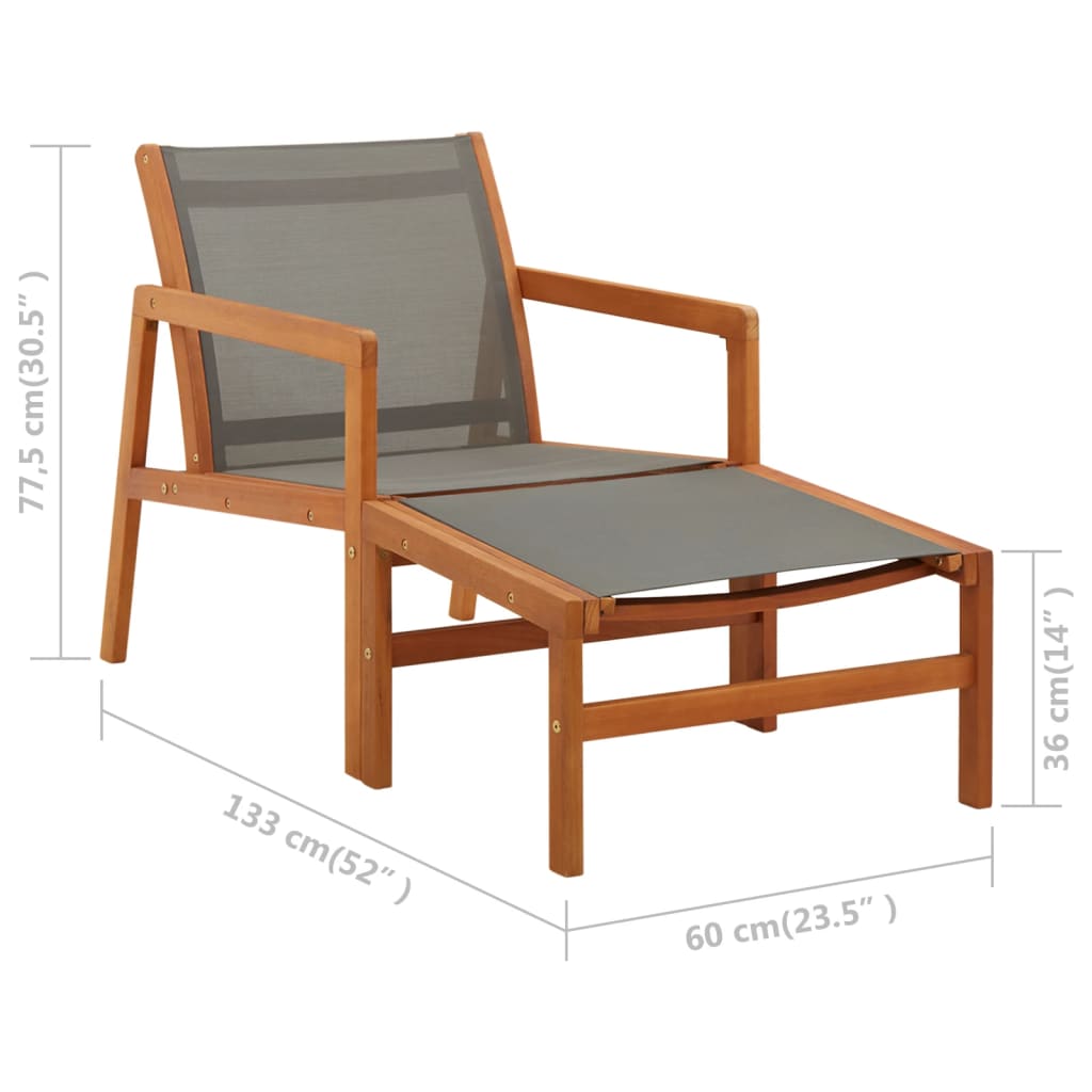 vidaXL Patio Chair Lounge Chair with Footrest Solid Wood Eucalyptus&Textilene-13
