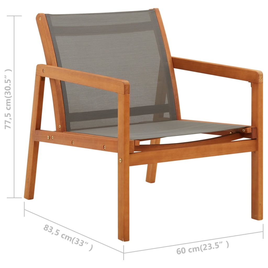 vidaXL Patio Chair Lounge Chair with Footrest Solid Wood Eucalyptus&Textilene-5