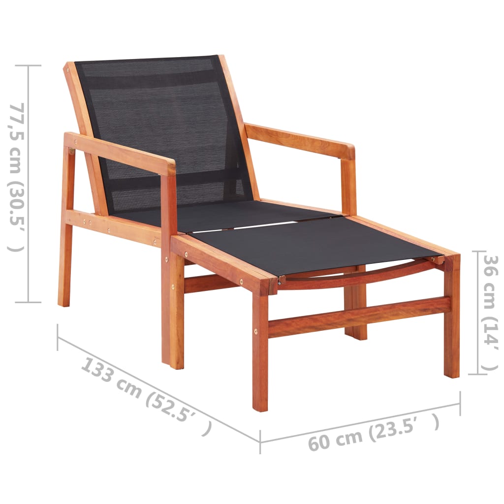 vidaXL Patio Chair Lounge Chair with Footrest Solid Wood Eucalyptus&Textilene-17