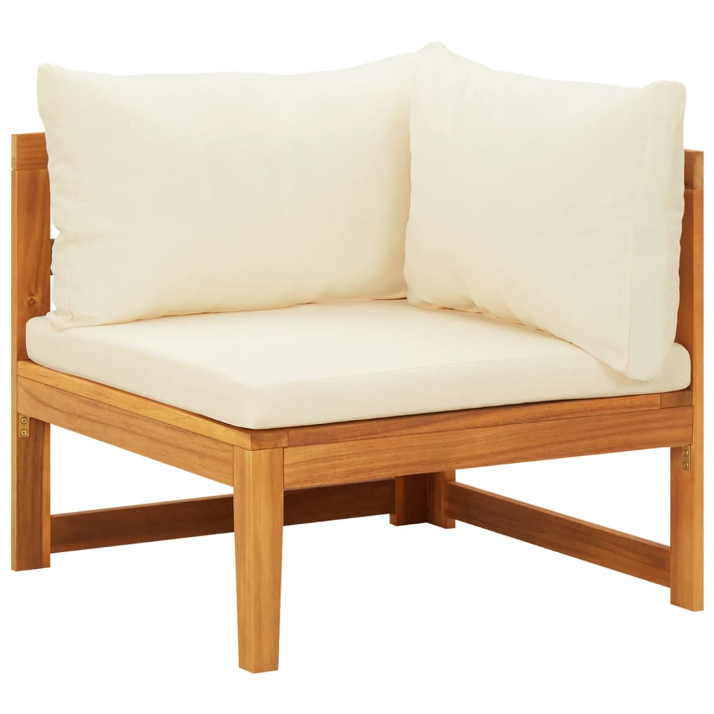 vidaXL Corner Sofa with Cream White Cushions Solid Acacia Wood-0