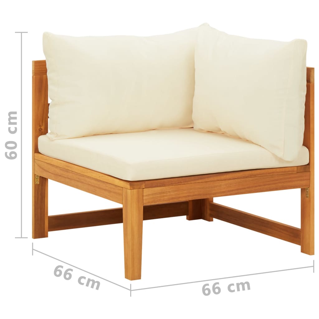 vidaXL Corner Sofa with Cream White Cushions Solid Acacia Wood-7