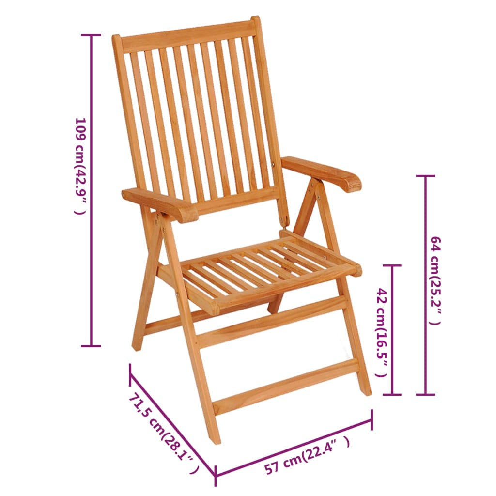 vidaXL Outdoor Recliner Chairs Patio Reclining Lounge Chair Solid Wood Teak-10