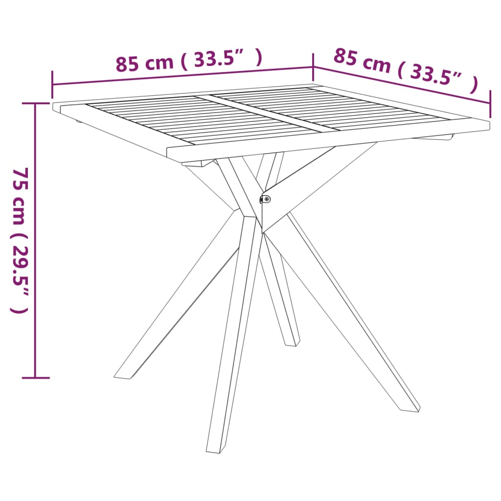 vidaXL Patio Table 33.5"x33.5"x29.5" Solid Wood Acacia-3