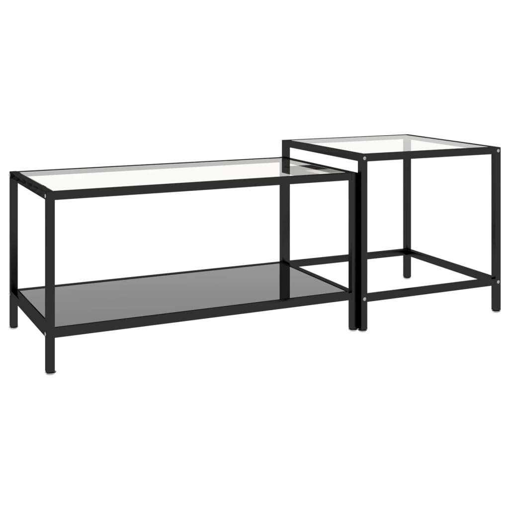 vidaXL Tea Tables Accent Coffee Side Table 2 Pcs Tempered Glass Transparent-9