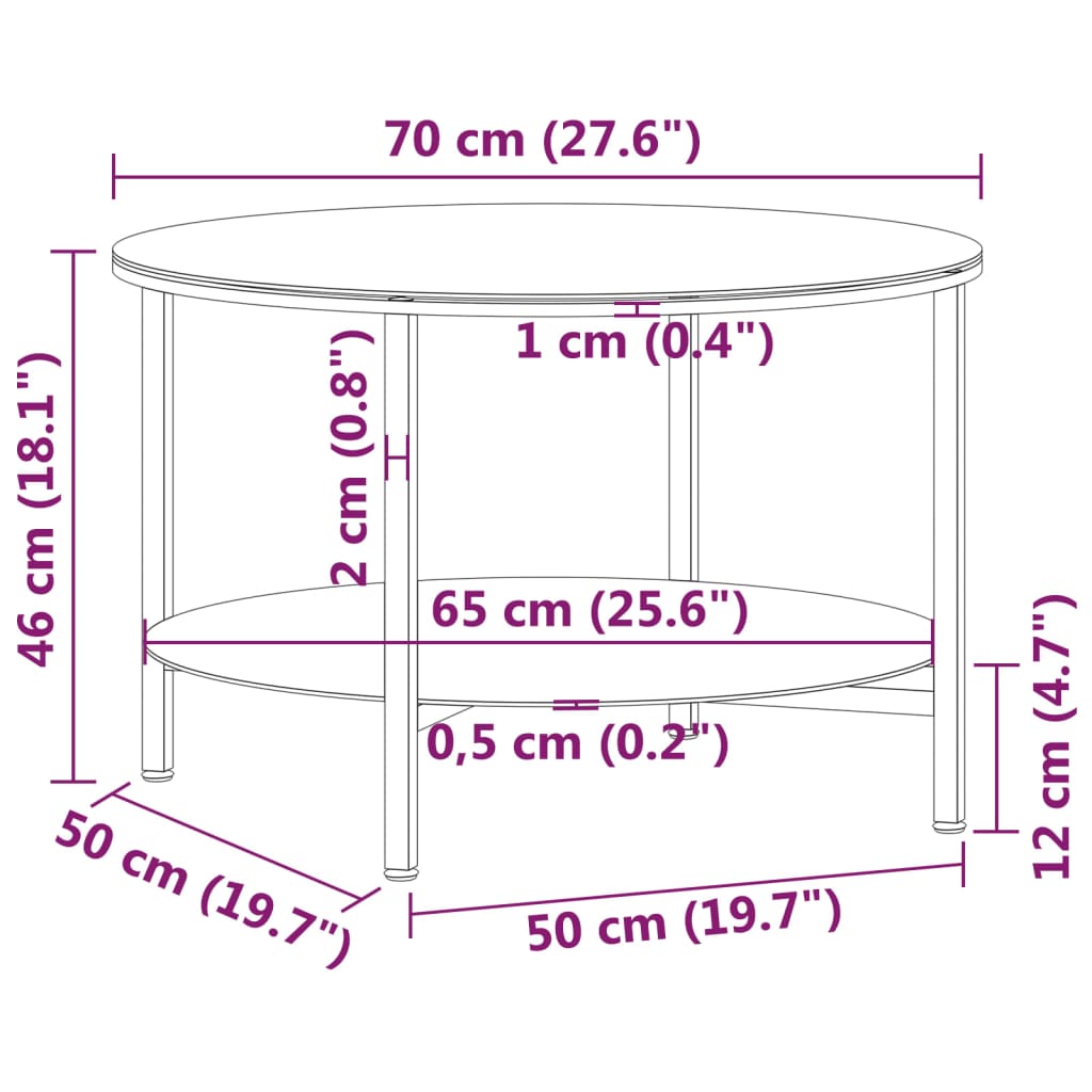 vidaXL Tea Table Accent Coffee Side End Table and Transparent Tempered Glass-6