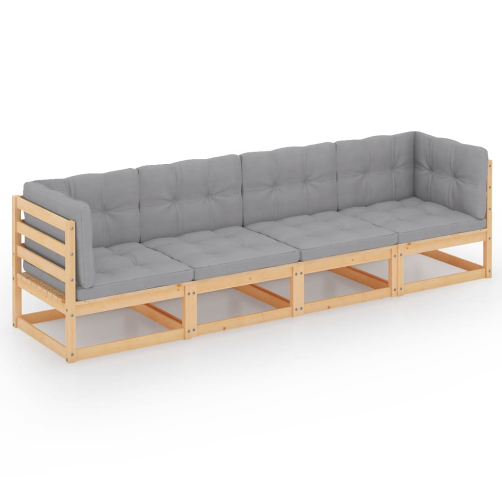 vidaXL 4-Seater Patio Sofa with Cushions Solid Wood Pine-10