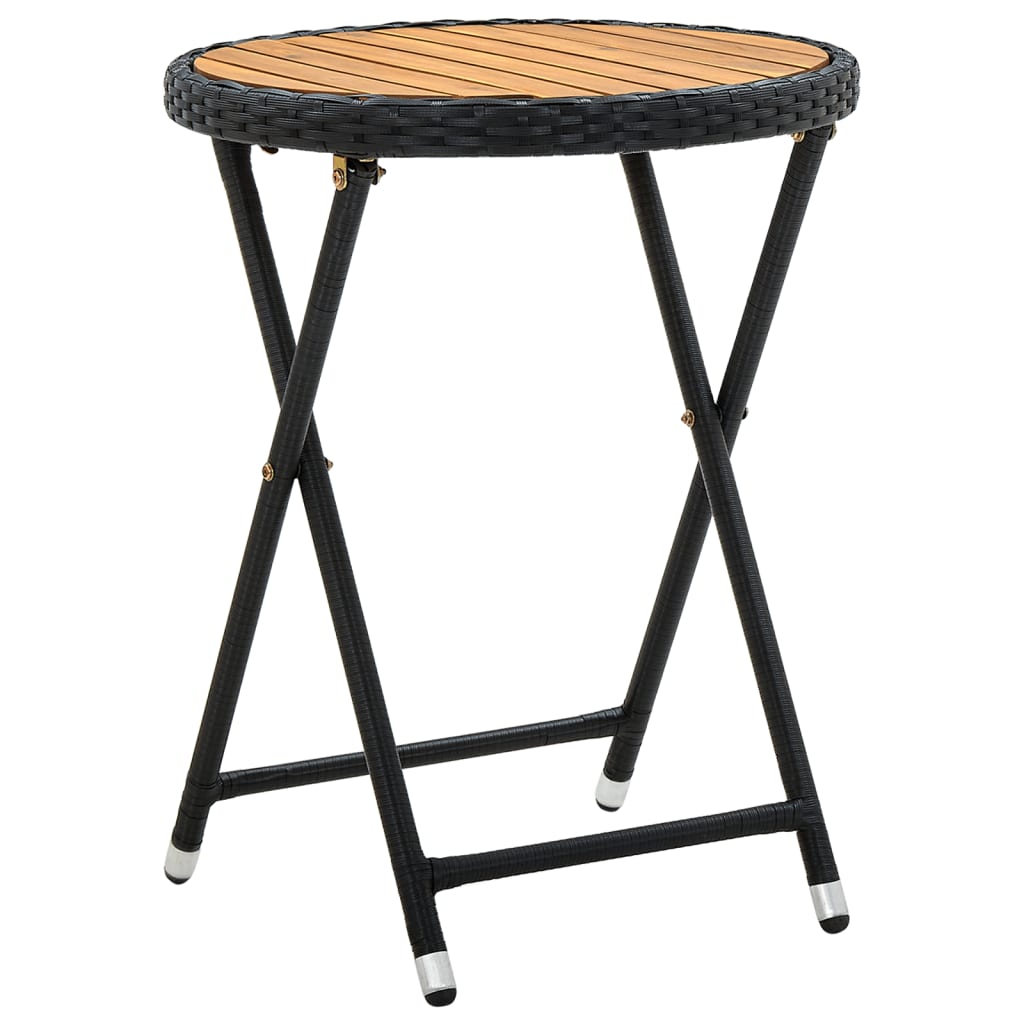 vidaXL Bistro Table Folding Outdoor Side Table Solid Acacia Wood PE Rattan-0
