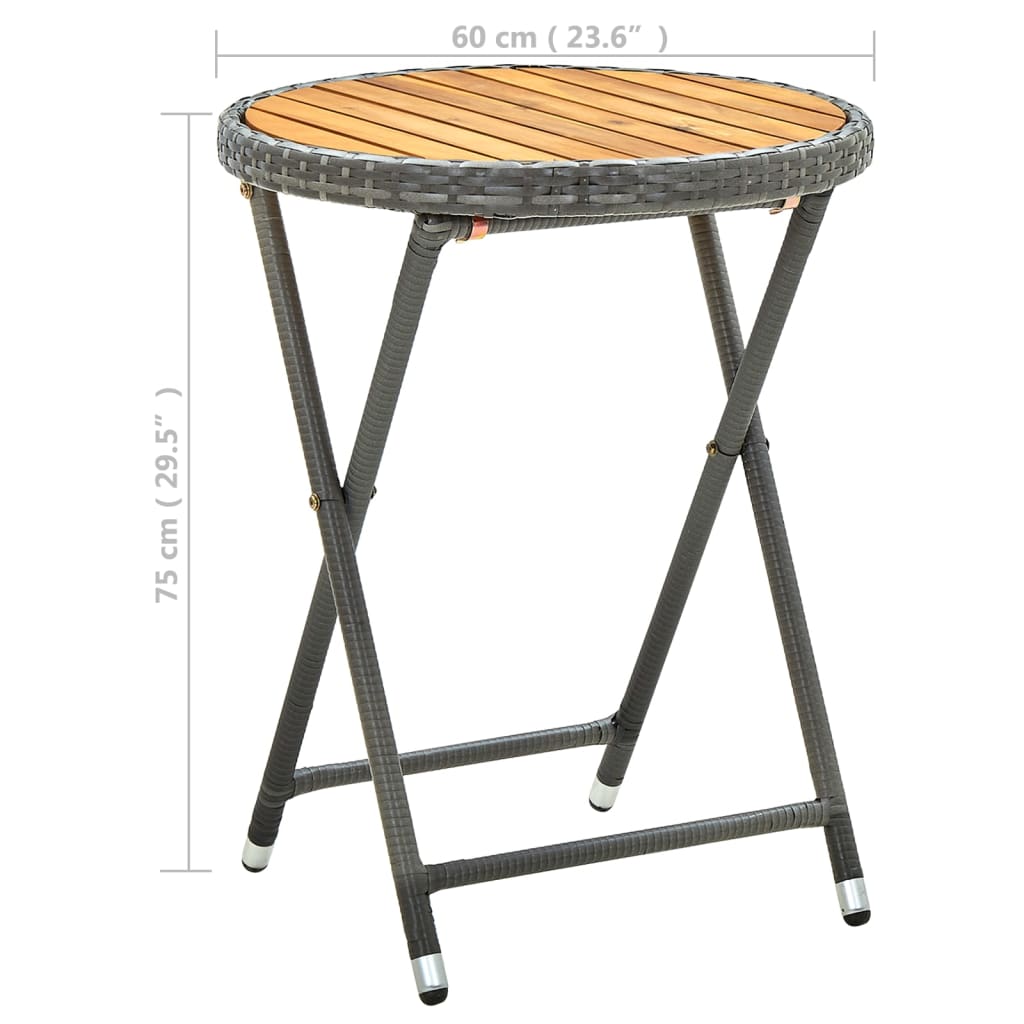 vidaXL Bistro Table Folding Outdoor Side Table Solid Acacia Wood PE Rattan-1