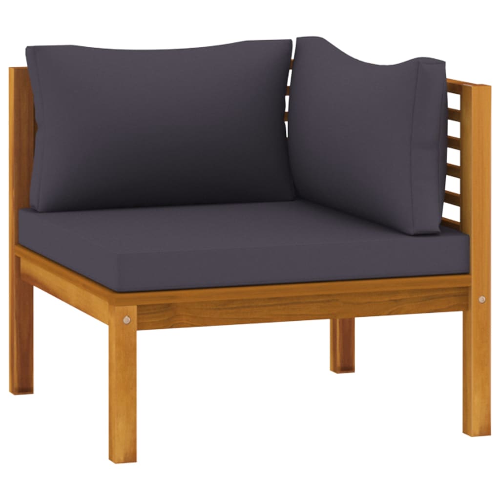 vidaXL Sectional Corner Sofa with Dark Gray Cushions Solid Acacia Wood-1