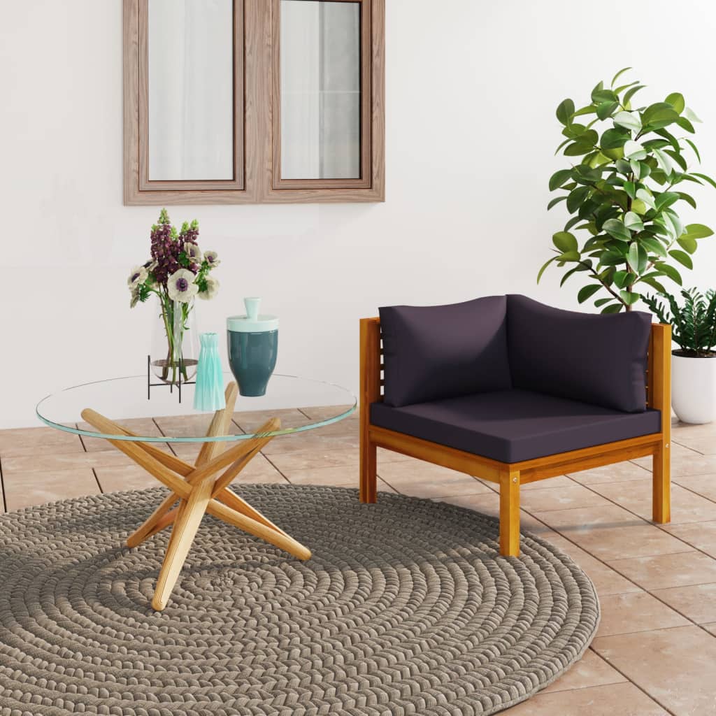 vidaXL Sectional Corner Sofa with Dark Gray Cushions Solid Acacia Wood-0