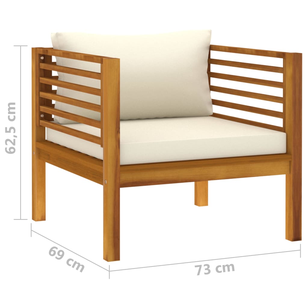 vidaXL Patio Chair with Cream White Cushions Solid Acacia Wood-6