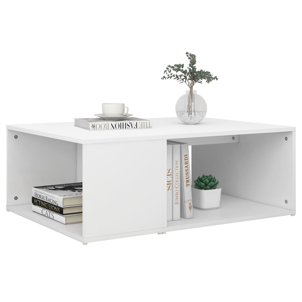 vidaXL Coffee Table White Chipboard Side Sofa Accent High Gloss White/White-16