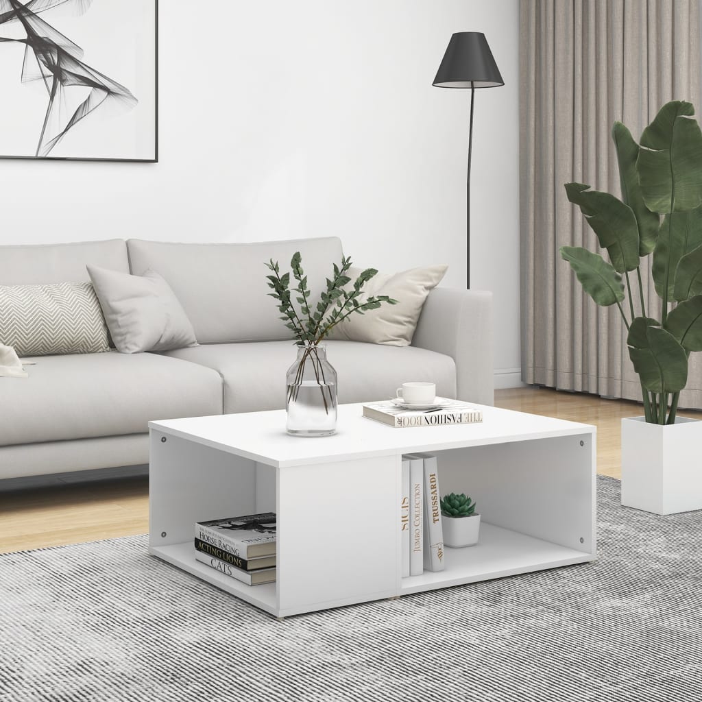 vidaXL Coffee Table White Chipboard Side Sofa Accent High Gloss White/White-0