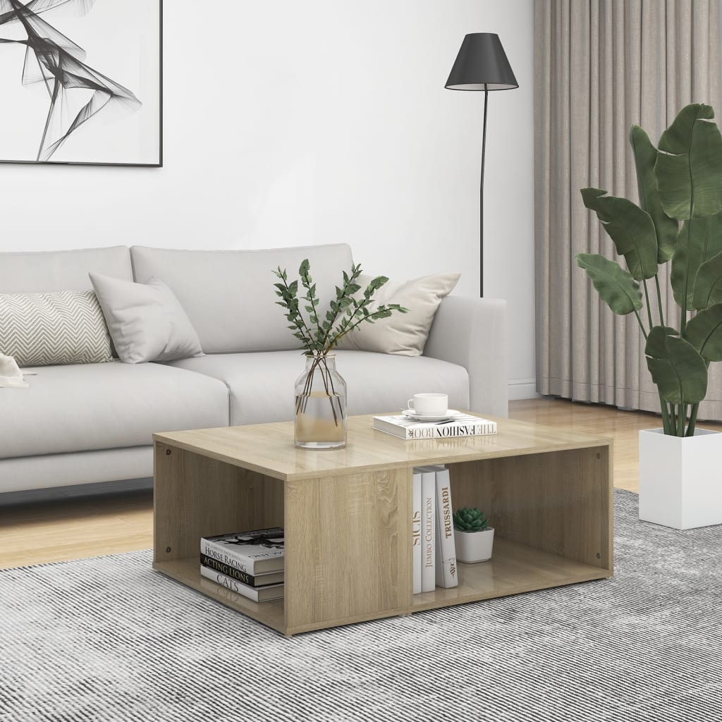 vidaXL Coffee Table White Chipboard Side Sofa Accent High Gloss White/White-30
