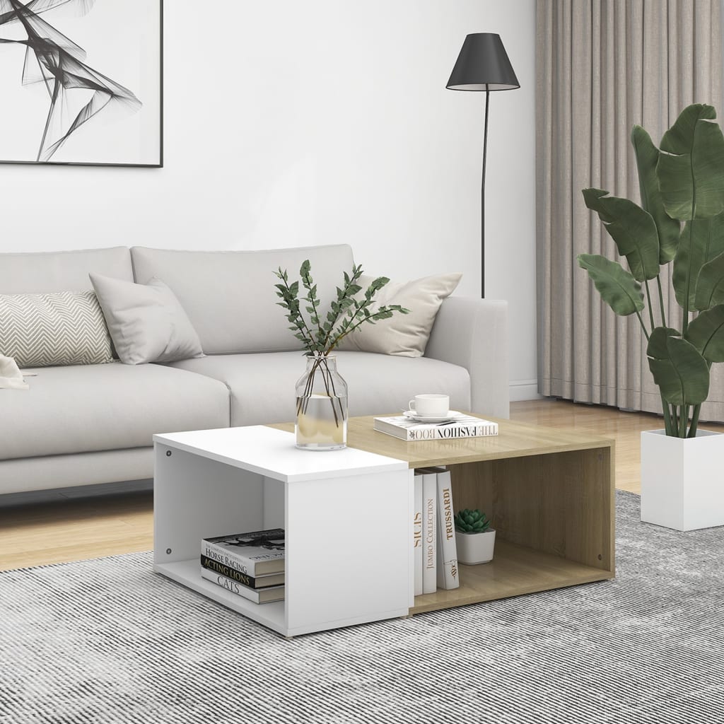 vidaXL Coffee Table White Chipboard Side Sofa Accent High Gloss White/White-19