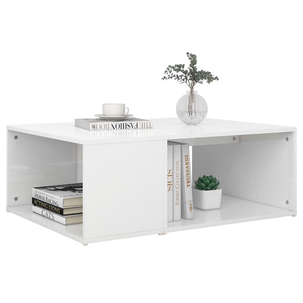 vidaXL Coffee Table White Chipboard Side Sofa Accent High Gloss White/White-20