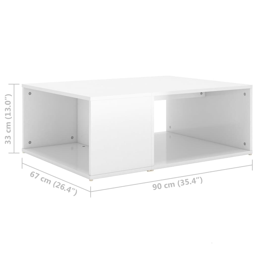 vidaXL Coffee Table White Chipboard Side Sofa Accent High Gloss White/White-5