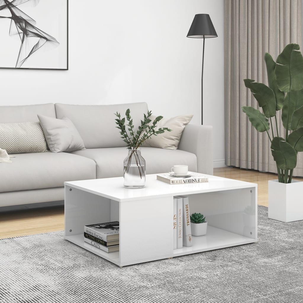 vidaXL Coffee Table White Chipboard Side Sofa Accent High Gloss White/White-8