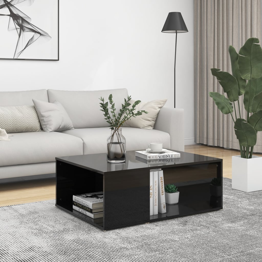 vidaXL Coffee Table White Chipboard Side Sofa Accent High Gloss White/White-2