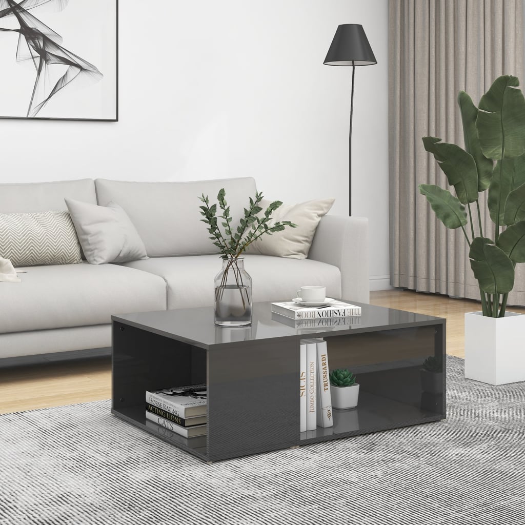vidaXL Coffee Table White Chipboard Side Sofa Accent High Gloss White/White-28