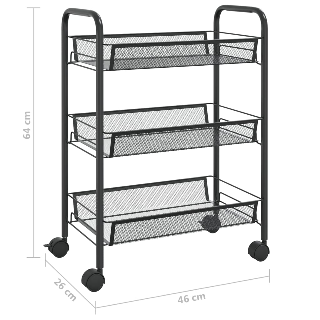 vidaXL Kitchen Trolley Rolling Storage Utility Cart with Mesh Baskets Iron-23