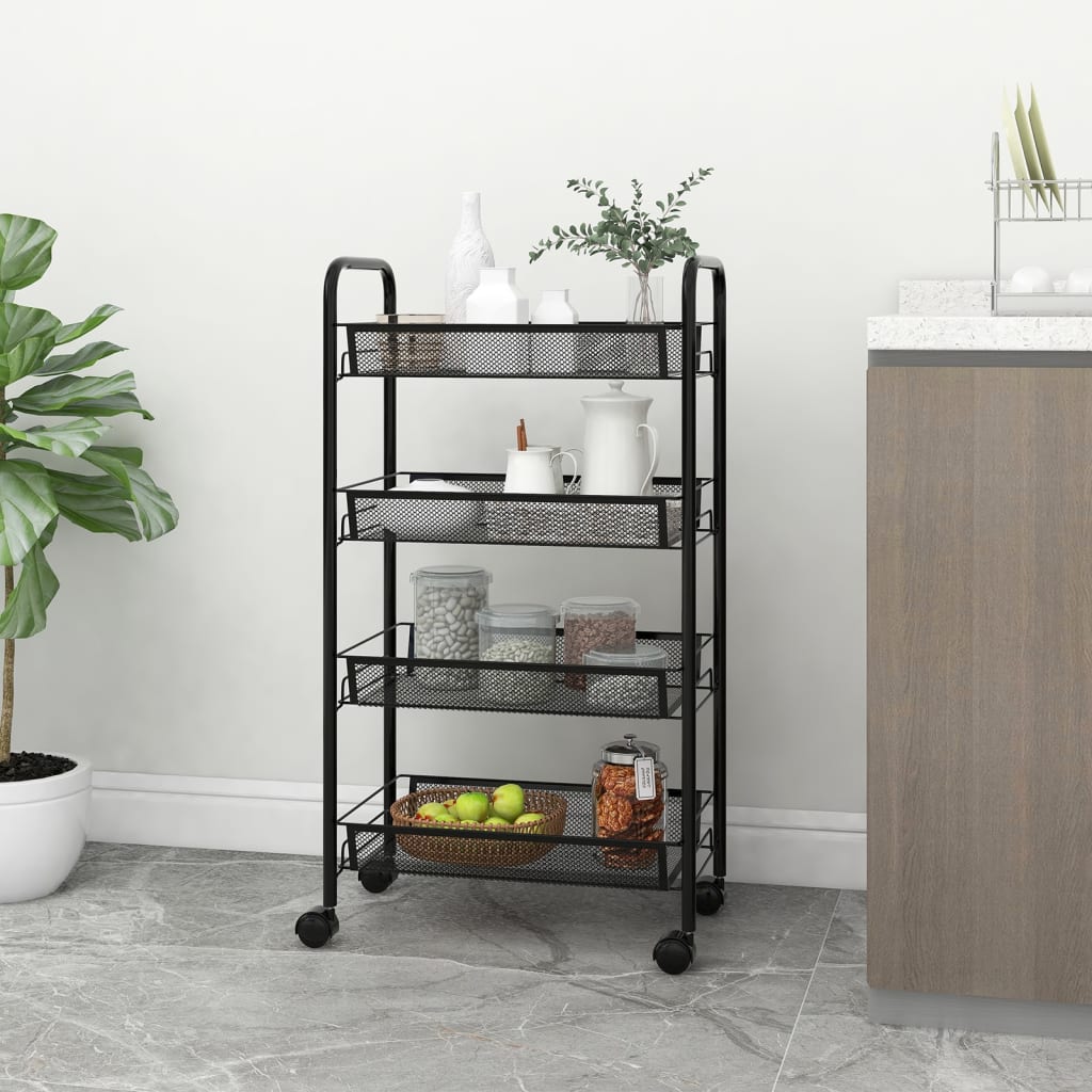 vidaXL Kitchen Trolley Rolling Storage Utility Cart with Mesh Baskets Iron-65