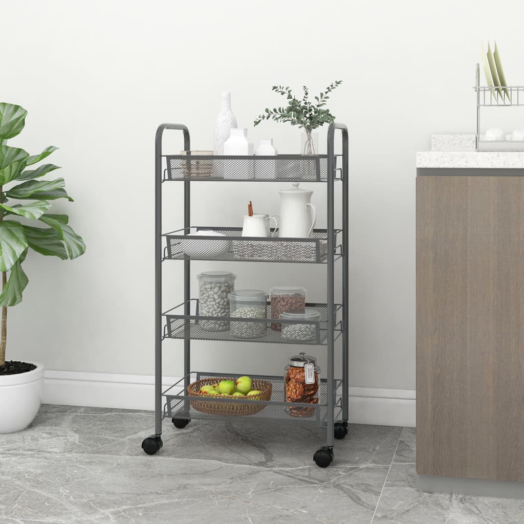 vidaXL Kitchen Trolley Rolling Storage Utility Cart with Mesh Baskets Iron-27