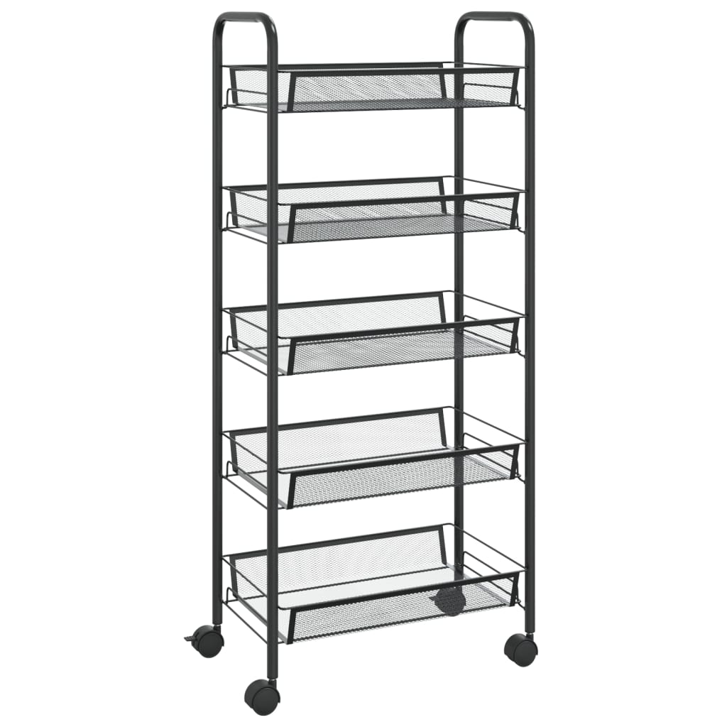 vidaXL Kitchen Trolley Rolling Storage Utility Cart with Mesh Baskets Iron-5