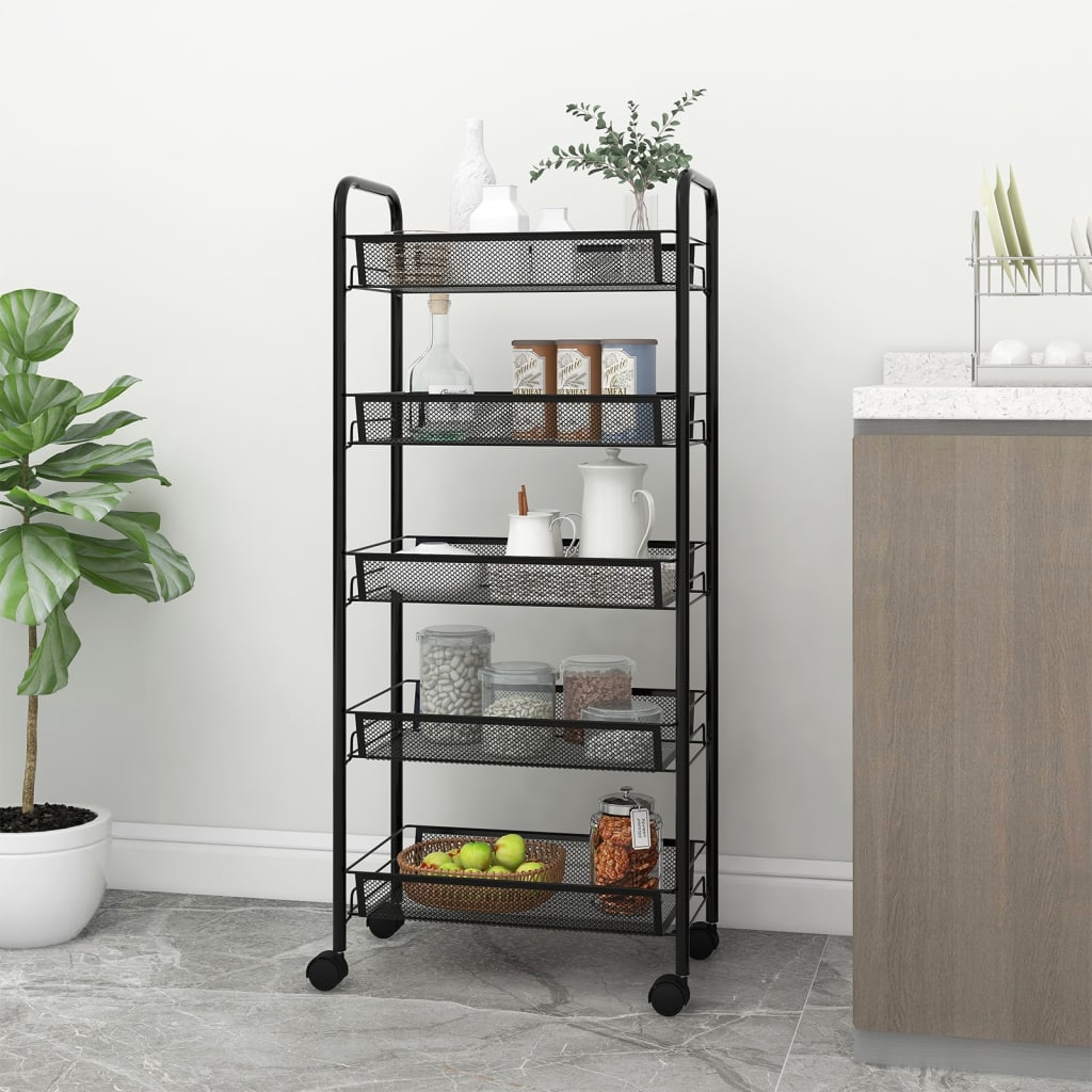 vidaXL Kitchen Trolley Rolling Storage Utility Cart with Mesh Baskets Iron-19