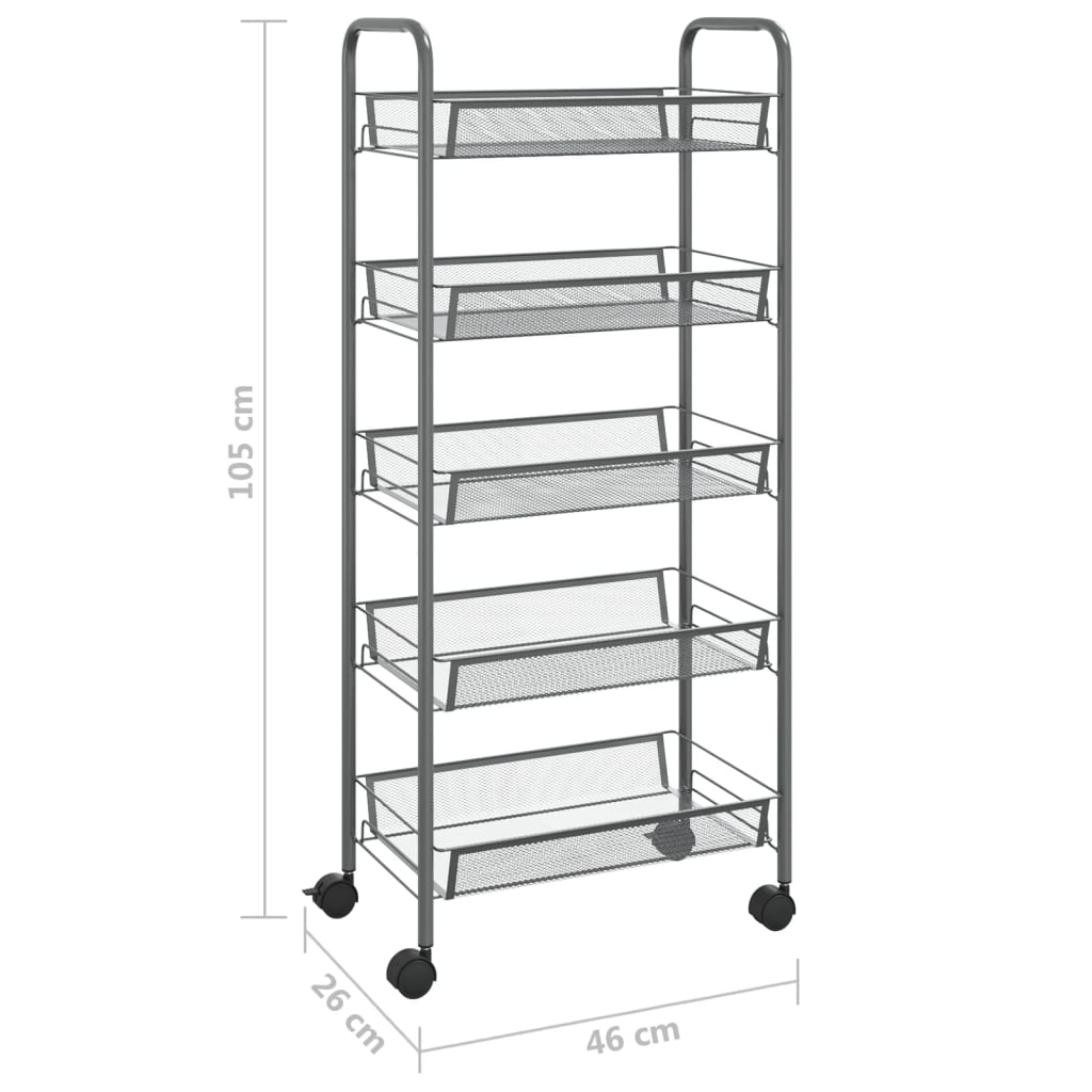 vidaXL Kitchen Trolley Rolling Storage Utility Cart with Mesh Baskets Iron-44