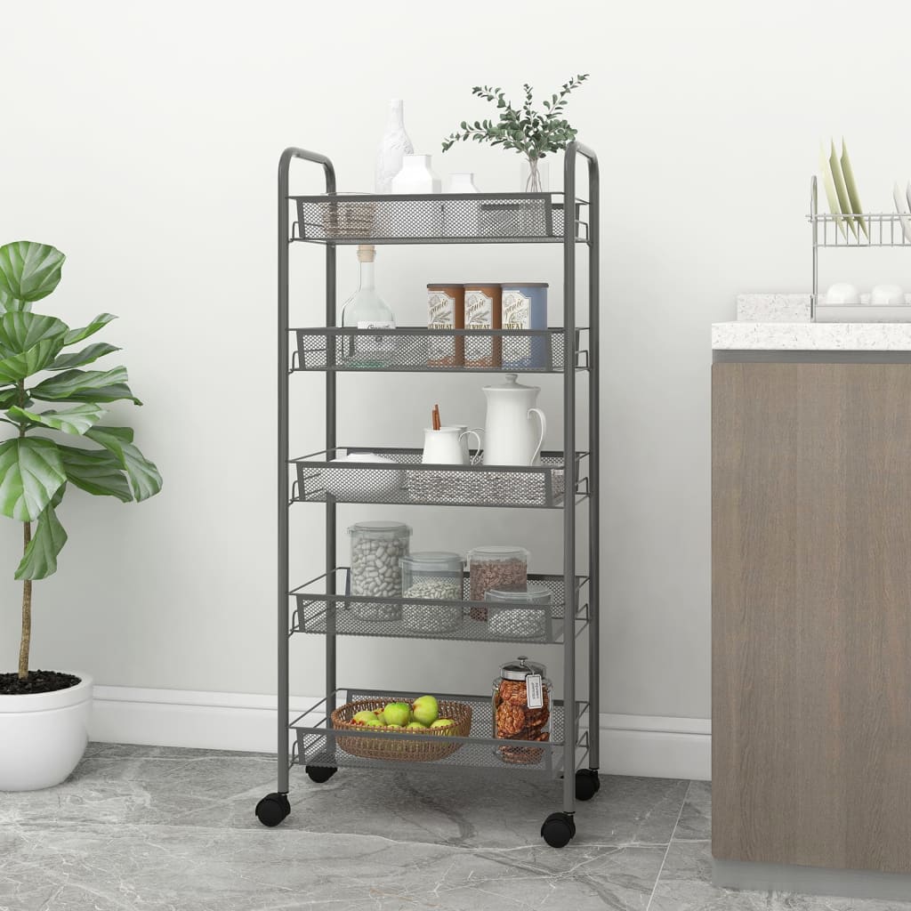 vidaXL Kitchen Trolley Rolling Storage Utility Cart with Mesh Baskets Iron-37