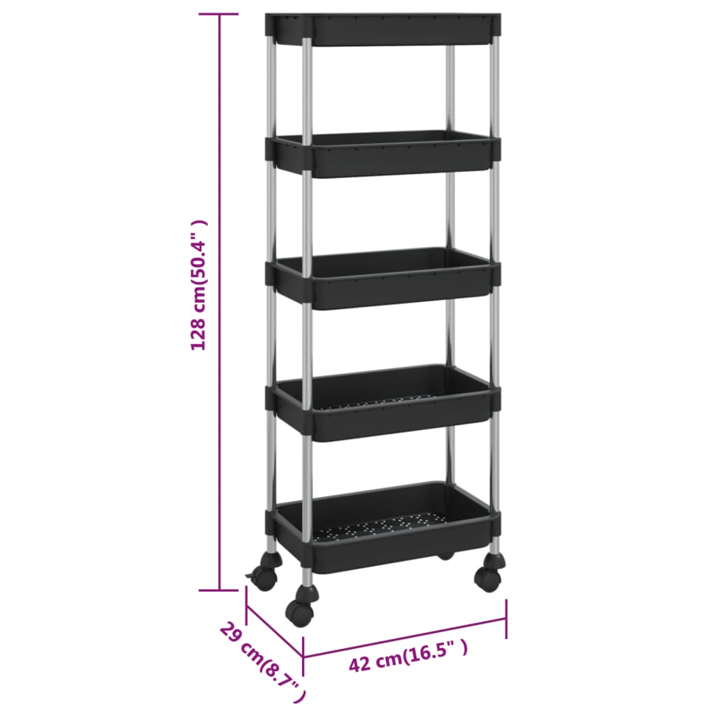 vidaXL 5-Tier Kitchen Trolley Rolling Storage Cart with Wheels Iron and ABS-17