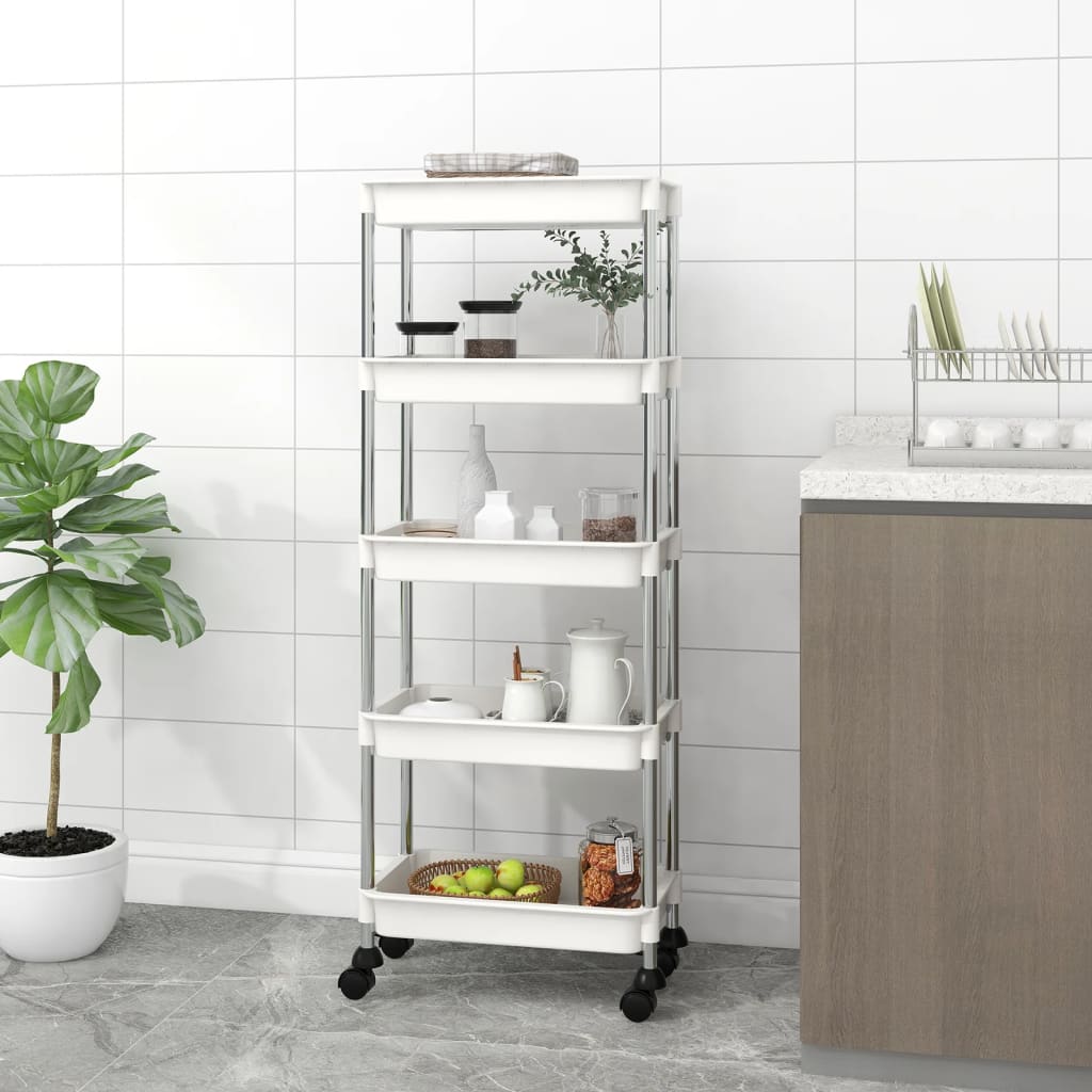 vidaXL 5-Tier Kitchen Trolley Rolling Storage Cart with Wheels Iron and ABS-14