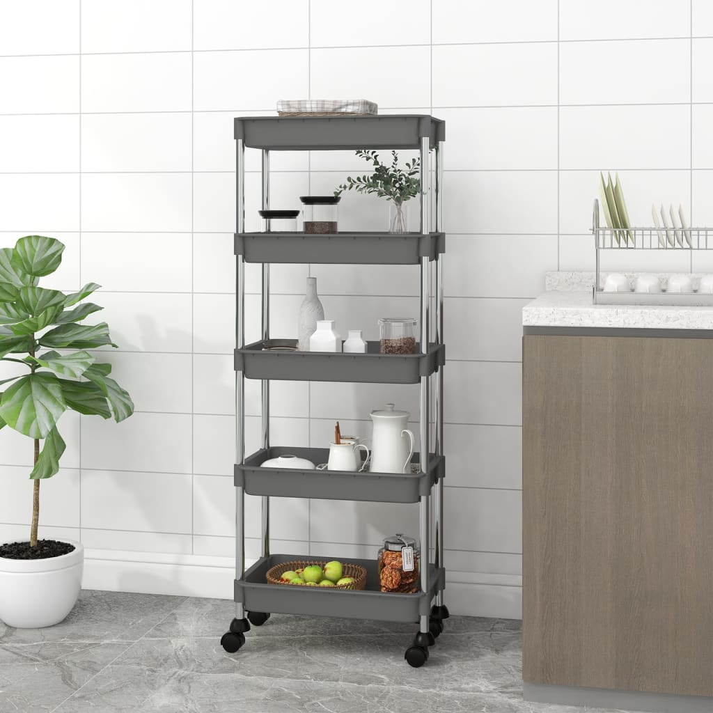 vidaXL 5-Tier Kitchen Trolley Rolling Storage Cart with Wheels Iron and ABS-21